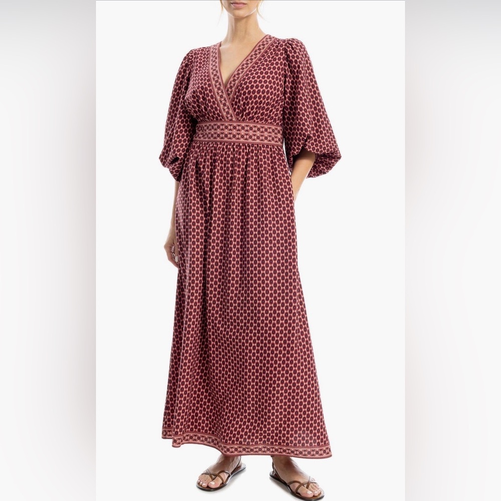 Max Studio Surplice Burgundy Patterned V-Neck Maxi Dress NWT